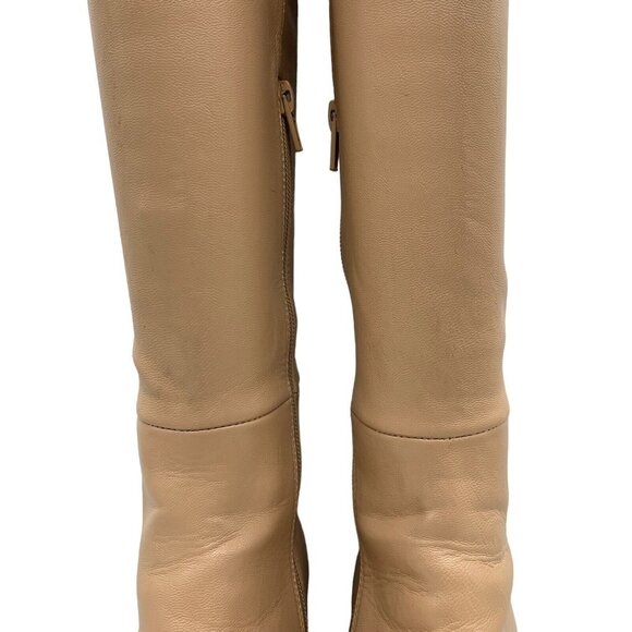 Jeffrey Campbell Knee High Boot Tan Sz 8 Dauphin Square Toe Platform Chunky - Picture 7 of 15